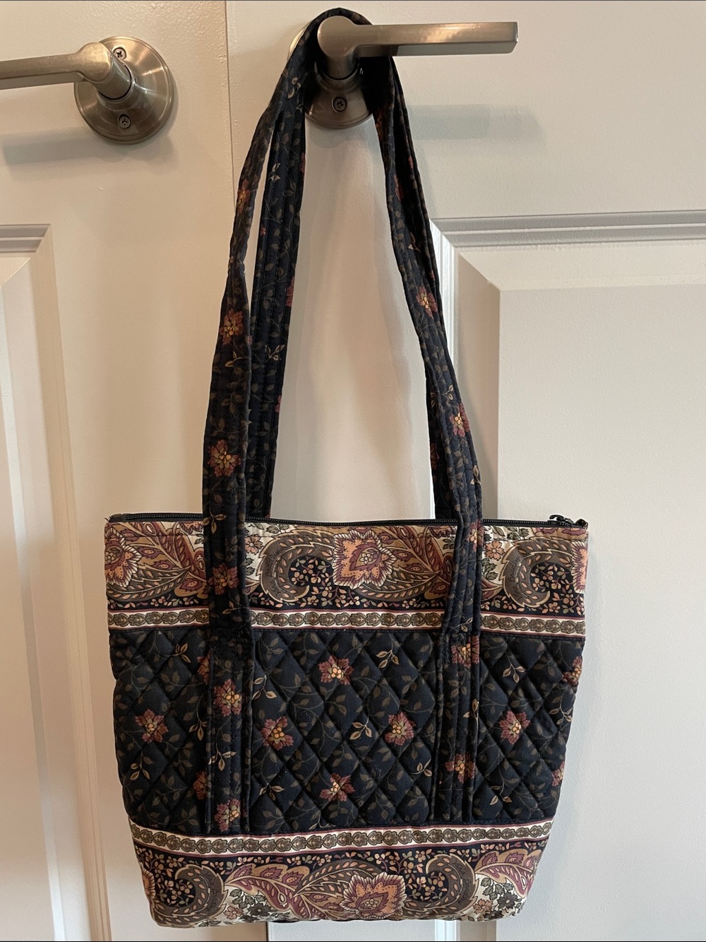 Quilted Vera Bradley Floral Shoulder Bag in Black and Brown - Picture 2 of 5